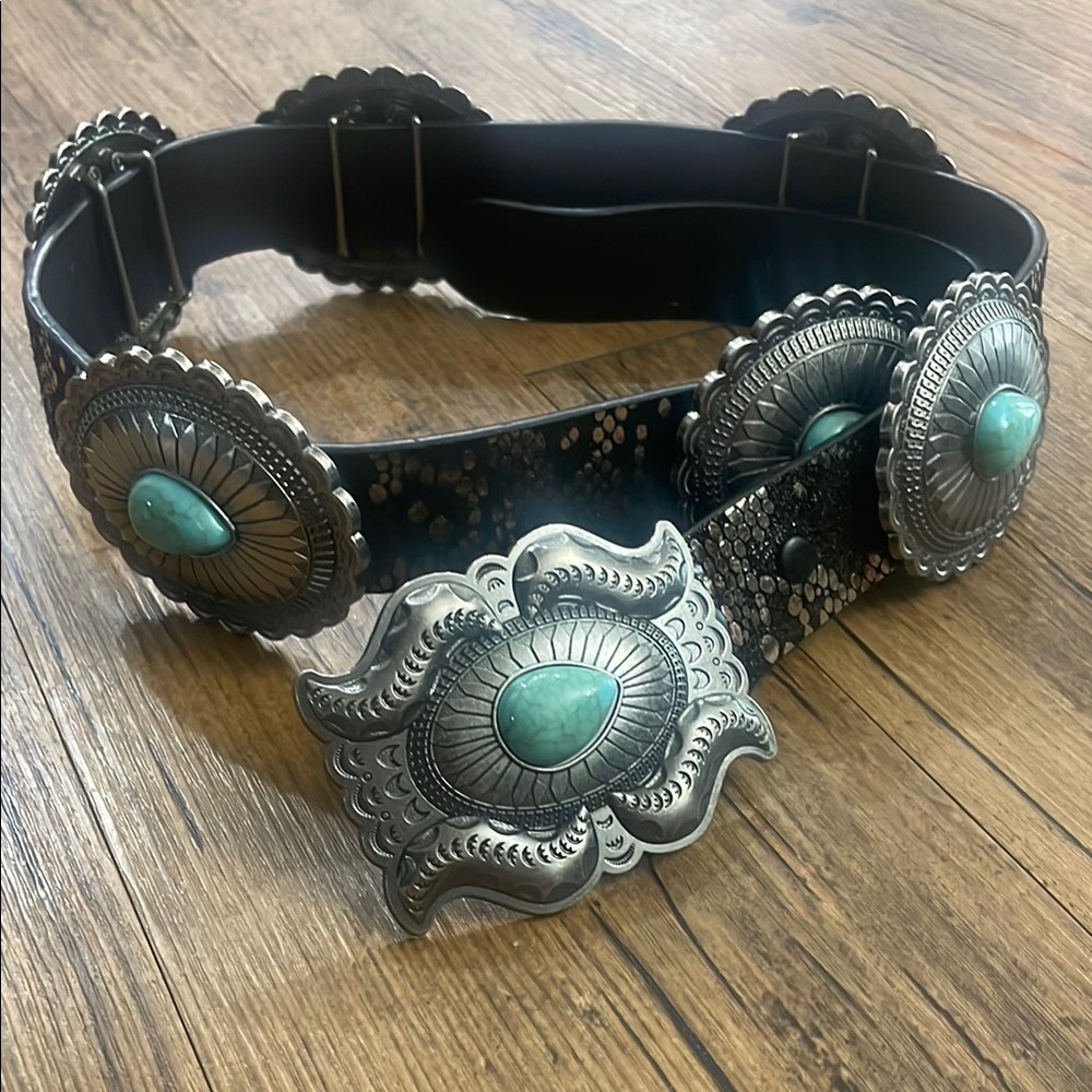 Lucky & Blessed Silver and Turquoise Concho Belt